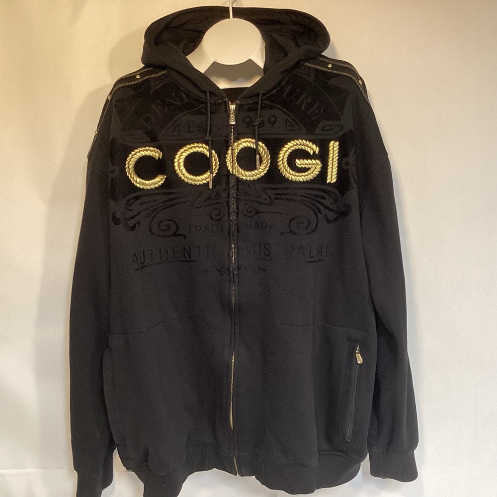 Men’s COOGI Black Gold Bling Hooded Jacket Men’s size 3XL Full zip